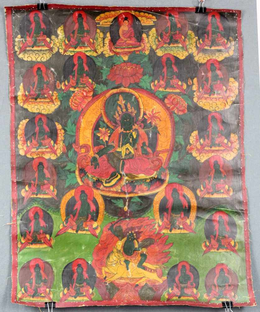 Thangka, China / Tibet alt. Wohl Shyama - Tara.57 cm x 44,5 cm. Gemälde. Dargestellt die