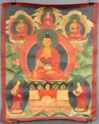 In der Dhyanasana sitzender Buddha Shakyamuni,Thangka, China / Tibet.53 cm x 43 cm. Gemälde. Die