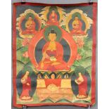 In der Dhyanasana sitzender Buddha Shakyamuni,Thangka, China / Tibet.53 cm x 43 cm. Gemälde. Die