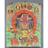 Thangka, China / Tibet alt. Wohl Yama / Kalacakra ?84 cm x 65 cm. Gemälde.Thangka, China / Tibet