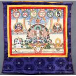 Avalokitesvara. Thangka. China / Tibet alt.55 cm x 64 cm. 88 cm x 91 cm mit Textilumrandung.