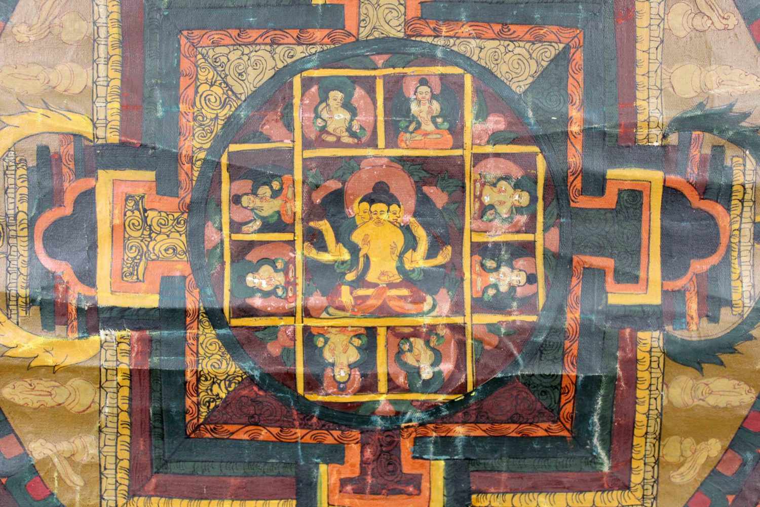 Namgyalma und Ushnishavijaya Buddha ? Mandala, China / Tibet alt.83 cm x 62 cm. Gemälde. Lebensrad - Image 4 of 8