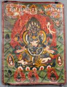 Thangka, China / Tibet alt. Wohl 4- armiger Caturbhuja - Mahakala.60 cm x 46,5 cm. Gemälde.