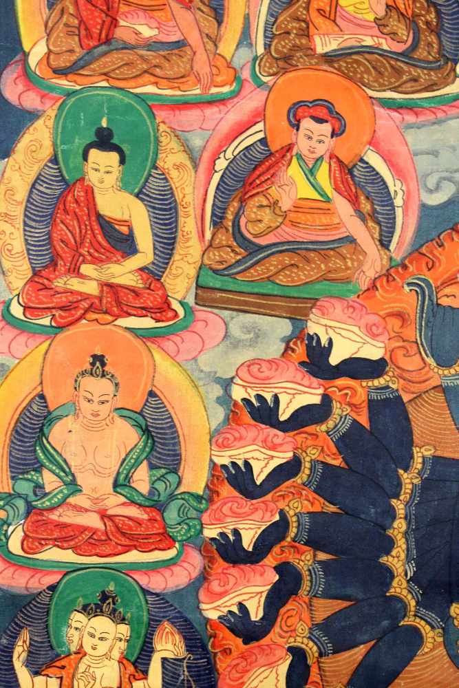 Thangka, China / Tibet alt. Wohl Yamantaka.51 cm x 43,5 cm. Gemälde.Thangka, China / Tibet old. - Image 5 of 8