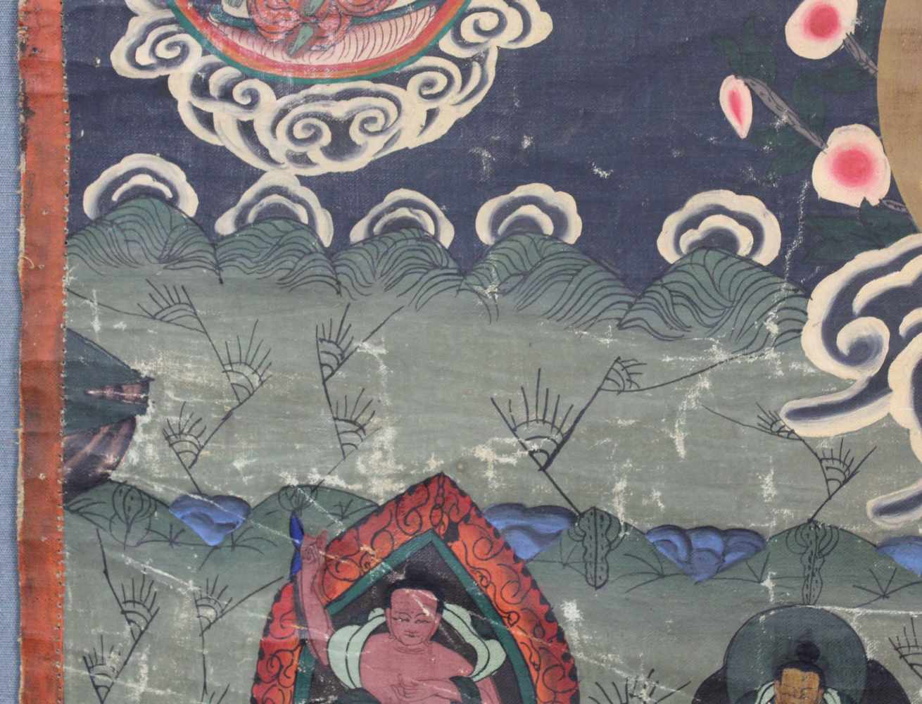 Der rote Buddha Amitabha ? mit seiner Partnerin Pandara.Thangka, China / Tibet alt.68,5 cm x 50 - Image 4 of 9