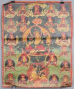 Thangka, China / Tibet alt. Wohl goldgelbe Tara auf Blumenthron.59 cm x 45 cm. Gemälde. Die Tara,