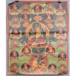 Thangka, China / Tibet alt. Wohl goldgelbe Tara auf Blumenthron.59 cm x 45 cm. Gemälde. Die Tara,