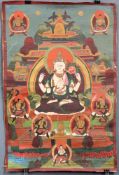 Buddha Thangka, China / Tibet alt.62 cm x42 cm. Gemälde. Vor Tempel, wohl Lahsa Palast?Buddha