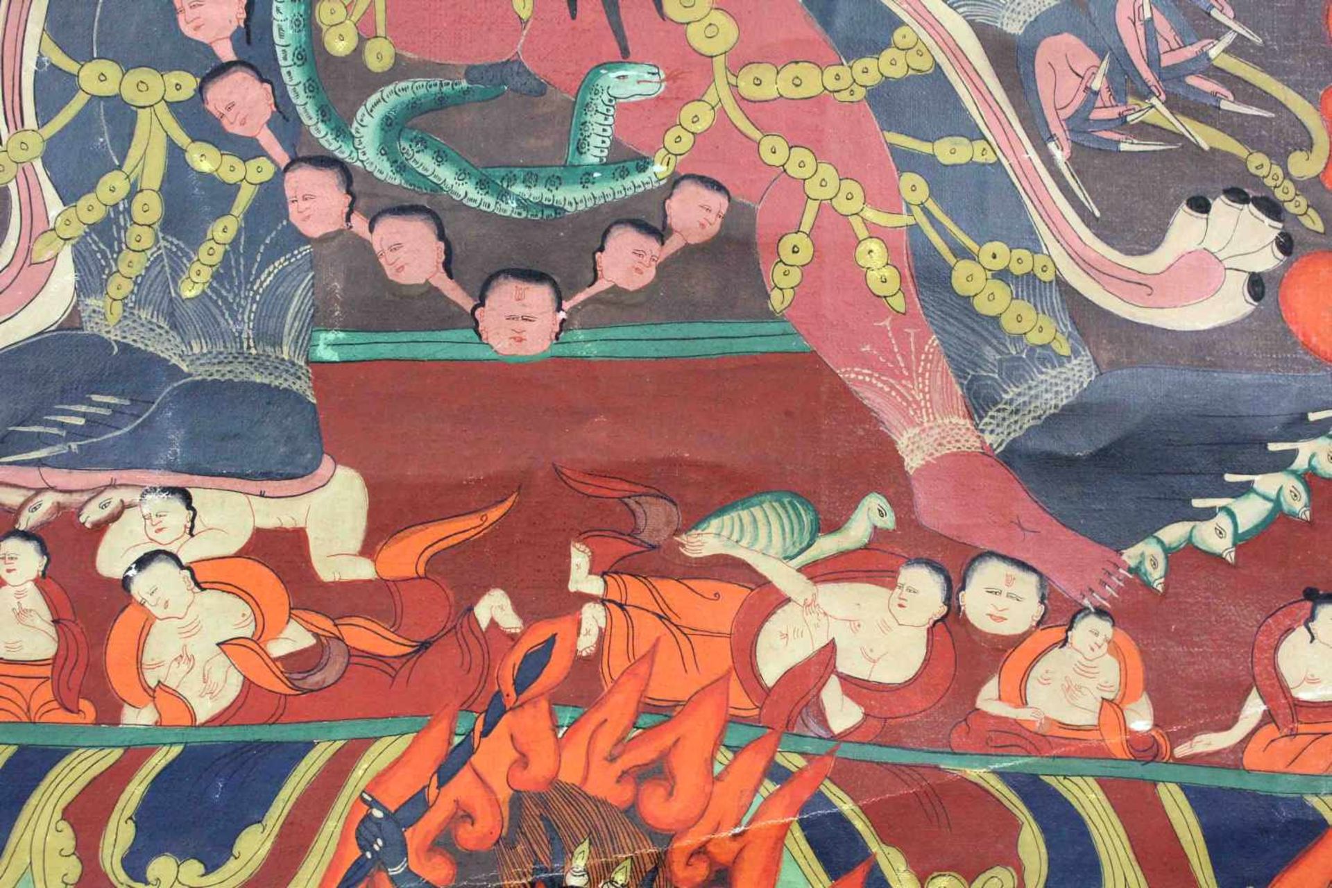 Yama Thangka, wohl Darstellung des Che-mchog yon- tan - gyi lha.66 cm x 45 cm. Gemälde. Thangka, - Bild 5 aus 7