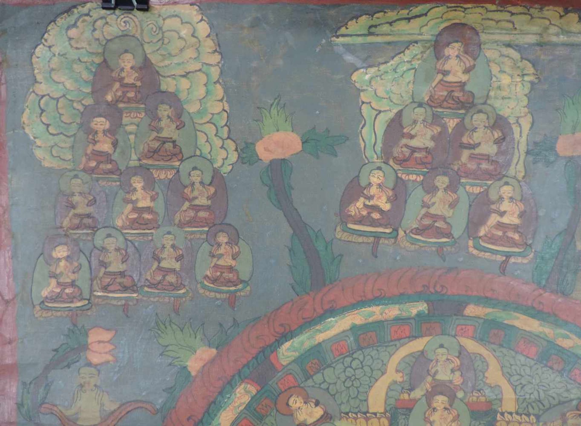 Buddha Thangka mit einer groben Aufteilung eines Mandala, China / Tibet alt.51,5 cm x 40 cm. - Image 3 of 6