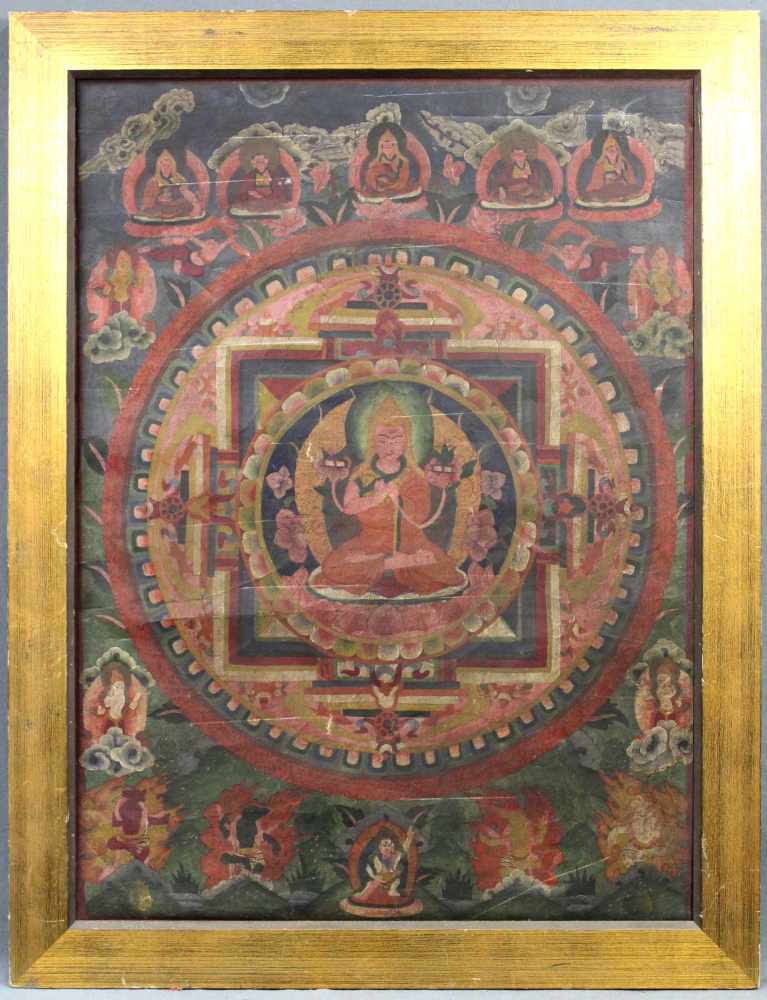 Buddha Mandala, China / Tibet alt. Der Äther in naturalistischem grün und grau.77 cm x 56 cm. - Image 5 of 12