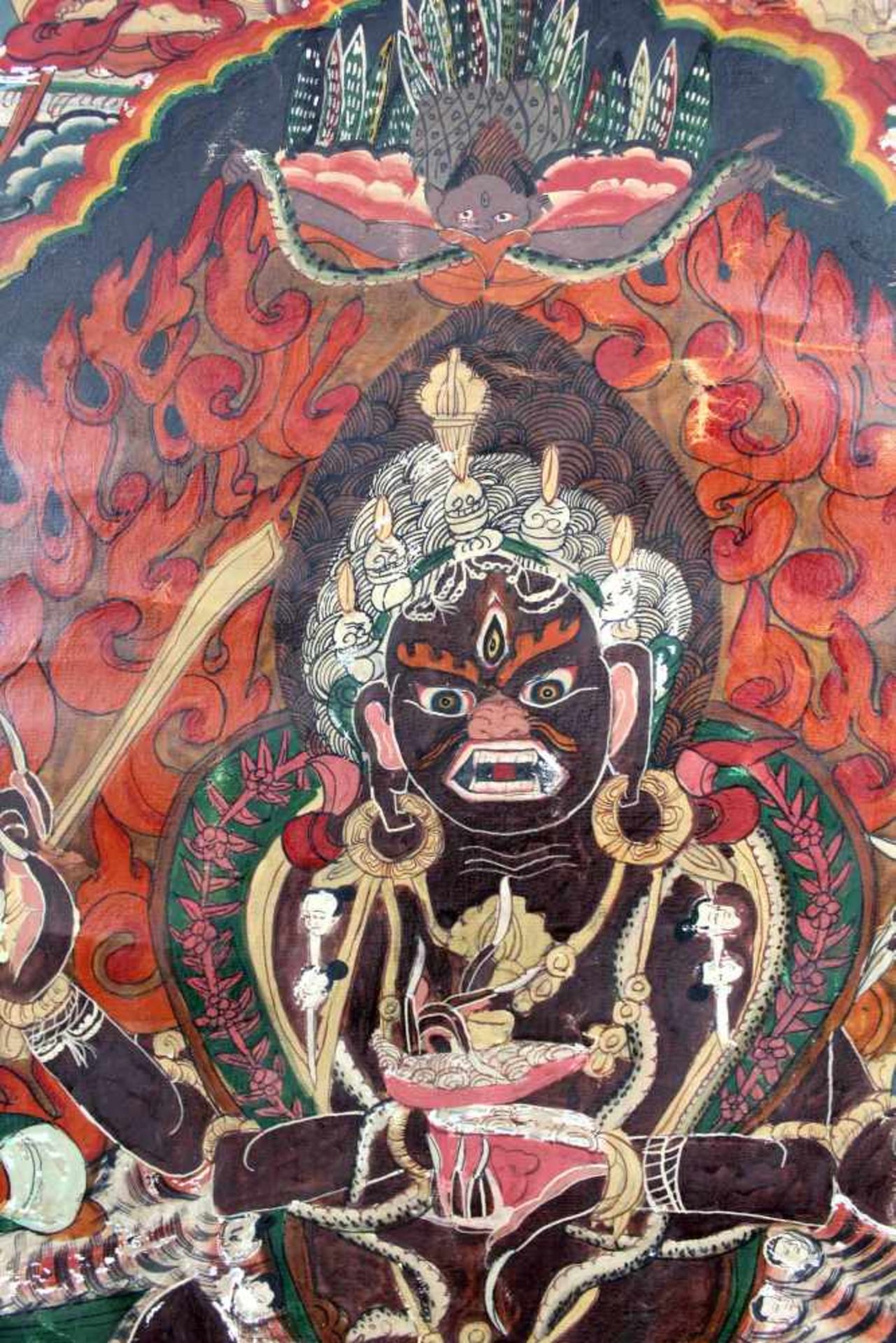 Caturbhuja - Mahakala ? Thangka, China / Tibet alt.63 cm x 44 cm. Gemälde.Caturbhuja - Mahakala ? - Bild 7 aus 9