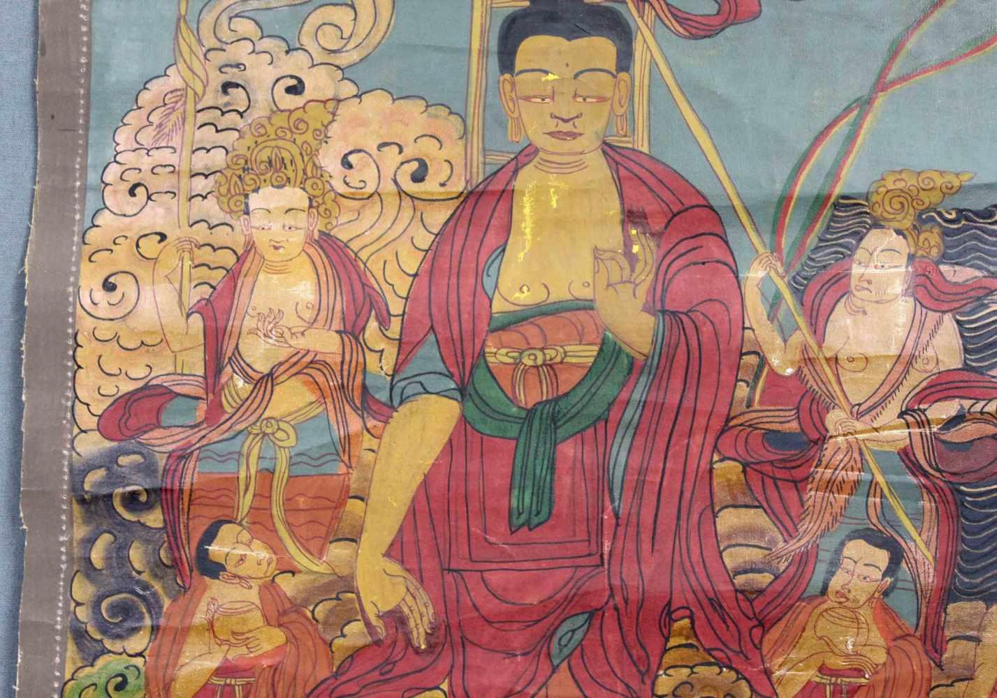 ''Das Herabsteigen aus dem Himmel'', Buddha Thangka, China / Tibet alt.69 cm x 42 cm. Gemälde. Auf - Image 4 of 9
