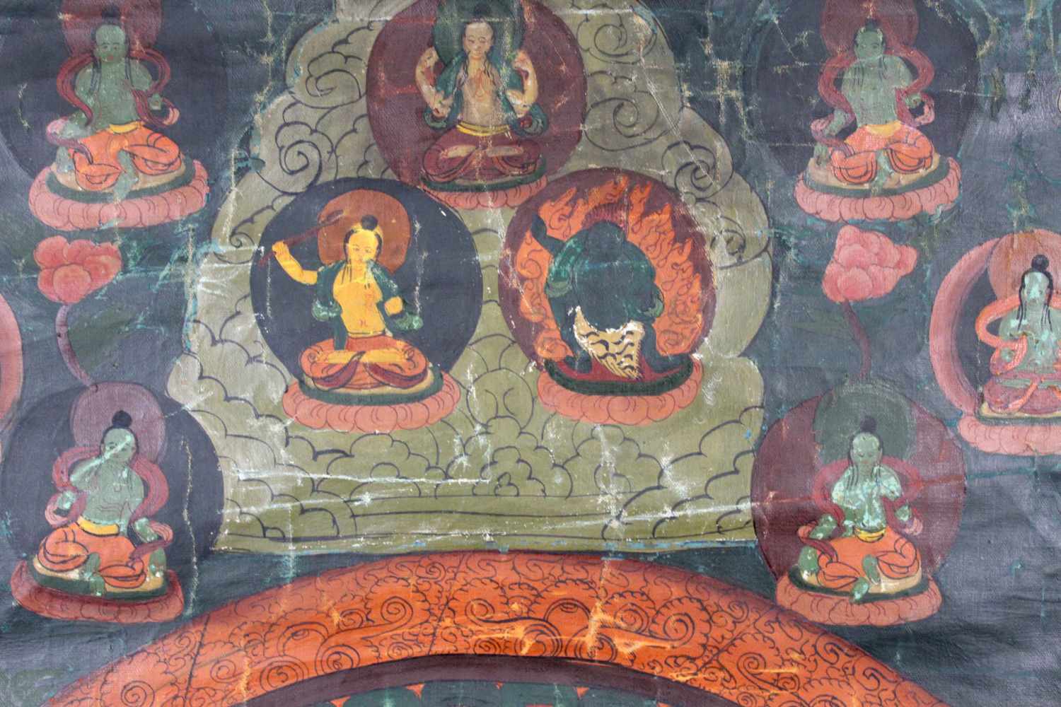 Namgyalma und Ushnishavijaya Buddha ? Mandala, China / Tibet alt.83 cm x 62 cm. Gemälde. Lebensrad - Image 5 of 8