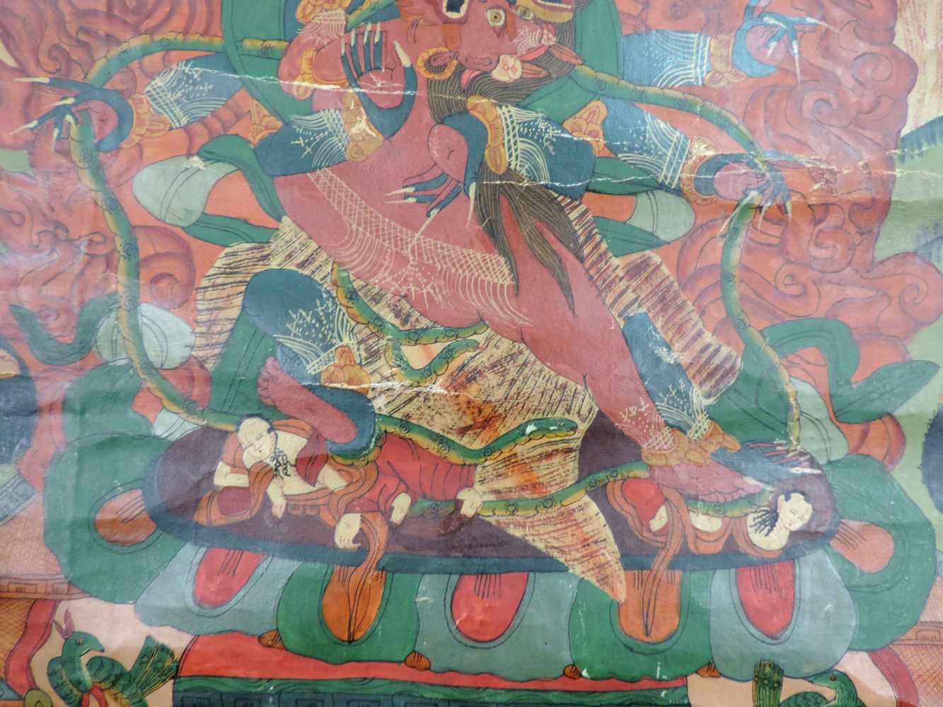 Thangka, wohl Heruka in tantrischer Vereinigung mit einer Dakini ?62,5 cm x 46,5 cm Gemälde. China / - Image 5 of 6