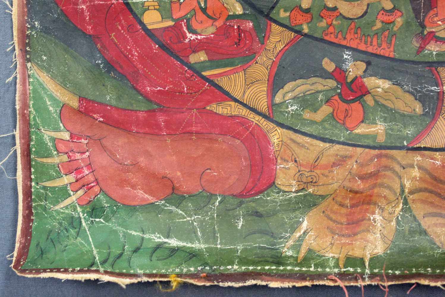 Bhavacakra Mandala, China / Tibet alt.62 cm x 45,5 cm. Gemälde. Lebensrad Mandala mit 6 Buddhas. - Image 5 of 11