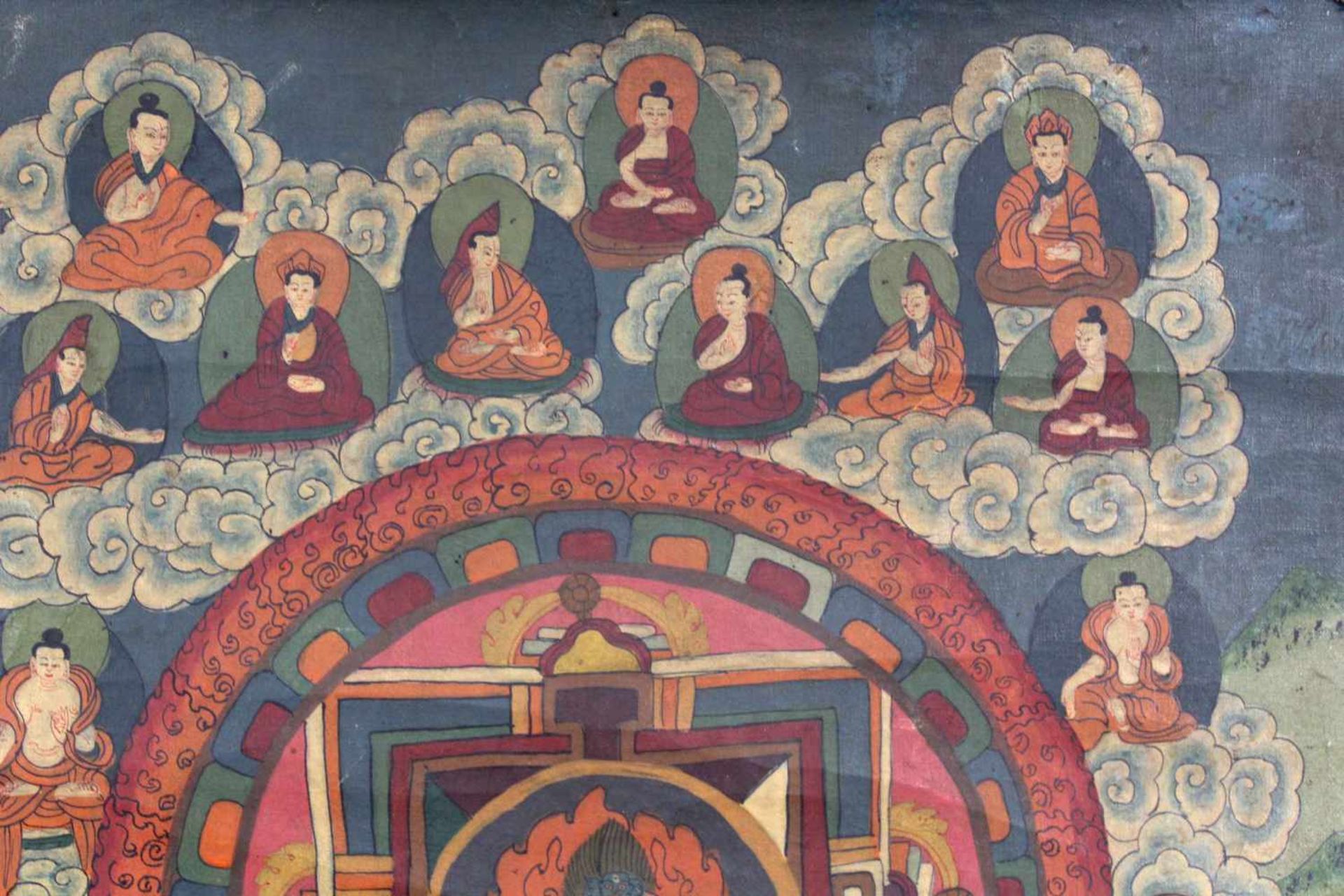 Mahakala Mandala, China / Tibet alt.47 cm x 39 cm. Gemälde. Im Zentrum des Lotuskreises ein - Image 4 of 6