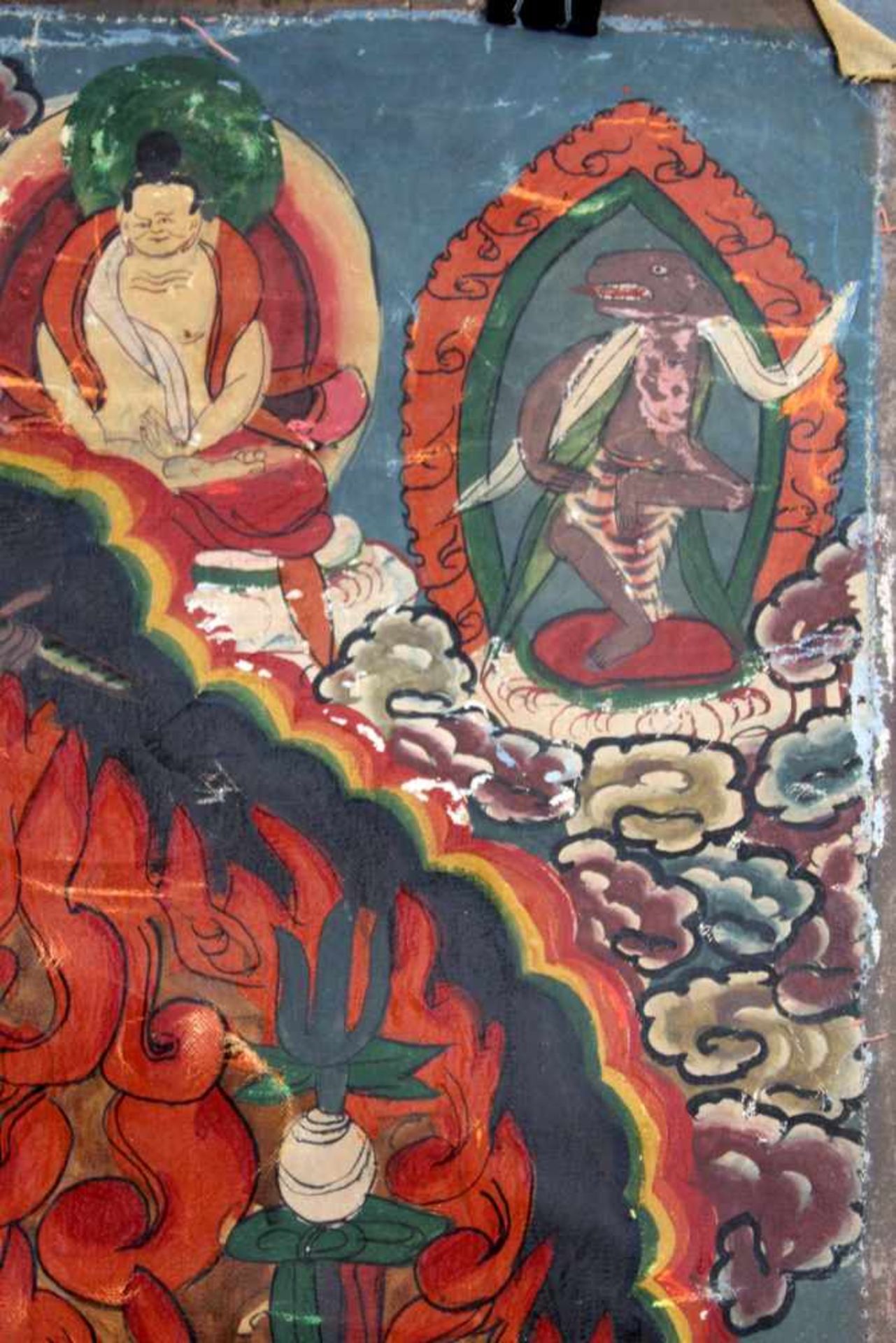 Caturbhuja - Mahakala ? Thangka, China / Tibet alt.63 cm x 44 cm. Gemälde.Caturbhuja - Mahakala ? - Bild 4 aus 9