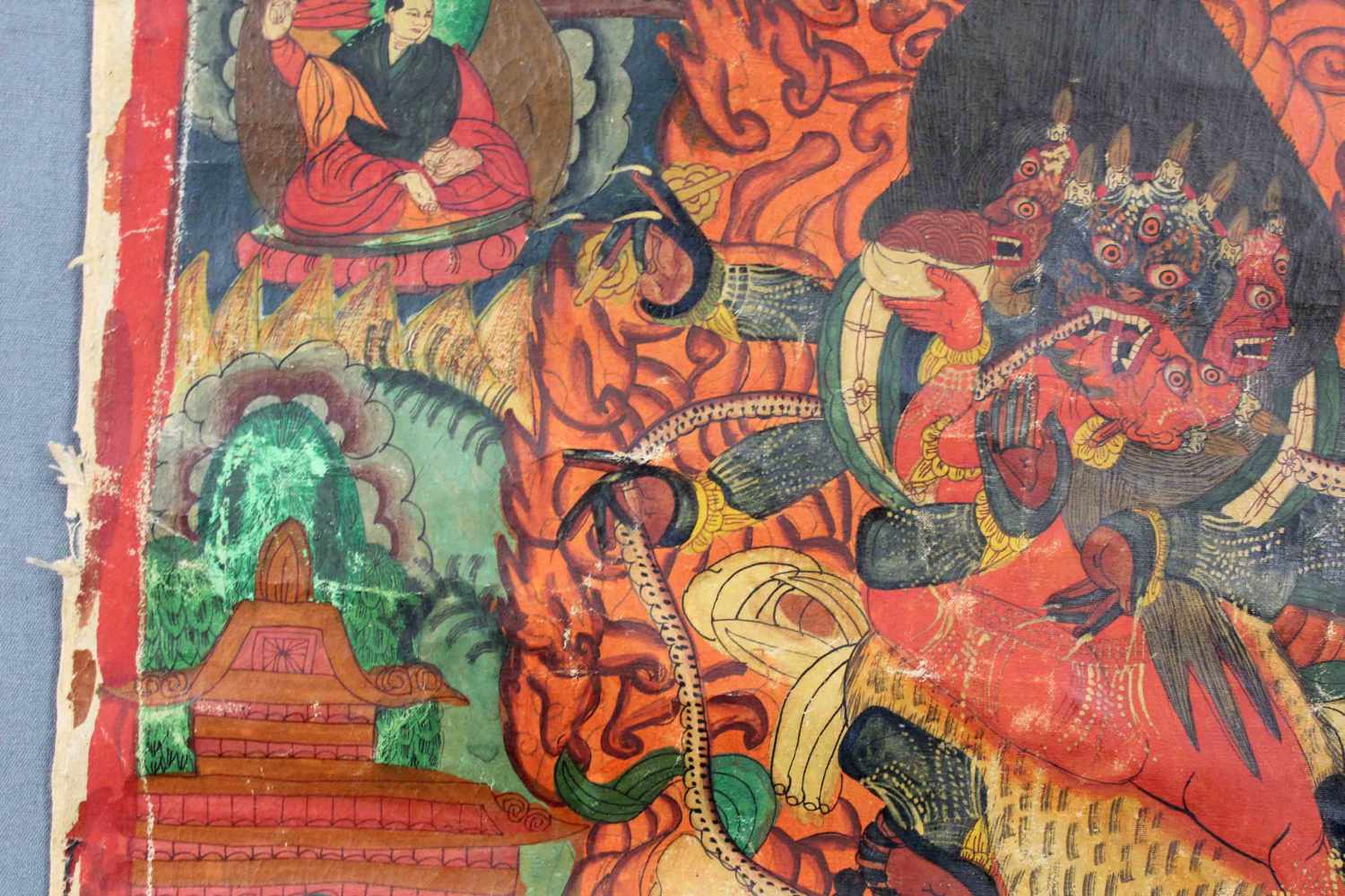 Mahakala Thangka, China / Tibet alt. Wohl Yama ?63 cm x 46 cm. Gemälde.Mahakala Thangka, China / - Image 6 of 8