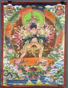 Thangka, China / Tibet alt. Wohl Kalacakravajra.56 cm x 42,5 cm. Gemälde.Thangka, China / Tibet old.