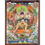 Thangka, China / Tibet alt. Wohl Kalacakravajra.56 cm x 42,5 cm. Gemälde.Thangka, China / Tibet old.