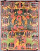 Tara auf Lotusthron. Thangka, China / Tibet alt.58 cm x 44,5 cm. Gemälde. Dargestellt, wie bei der