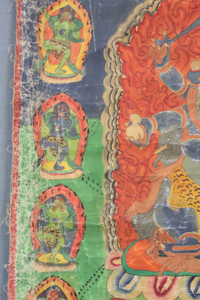 Caturbhuja - Mahakala ? Thangka, China / Tibet alt.74,5 cm x 70 cm. Gemälde.Caturbhuja - - Image 6 of 10