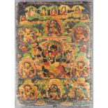 Wohl Caturbhuja- Mahakala Thangka, China / Tibet alt.72 cm x 53,5 cm. Gemälde.Proably Caturbhuja-