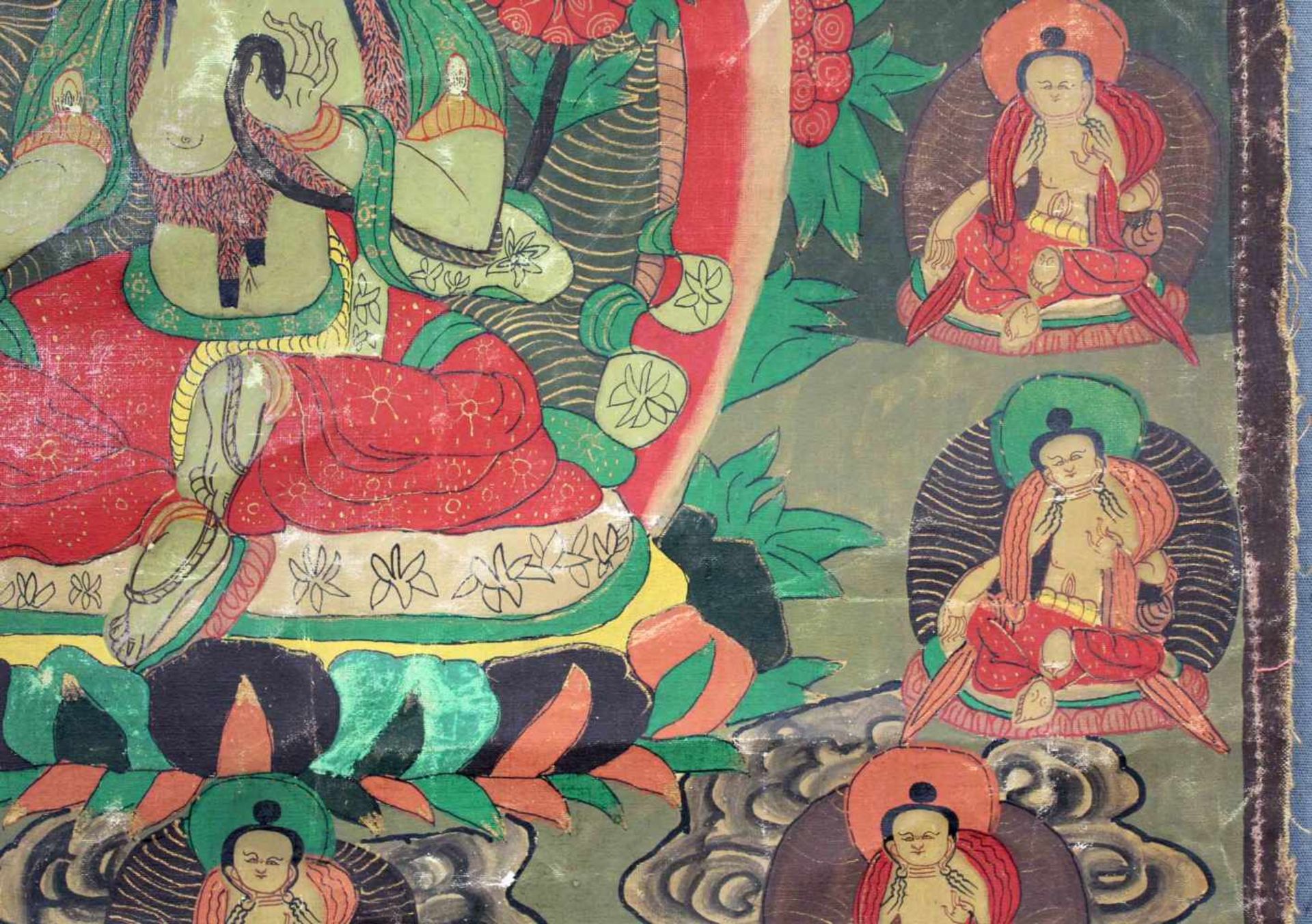 Thangka, Darstellung der Gattin von Amoghasiddhi Grüne Tara, China / Tibet alt.62 cm x 47 cm. - Bild 7 aus 9