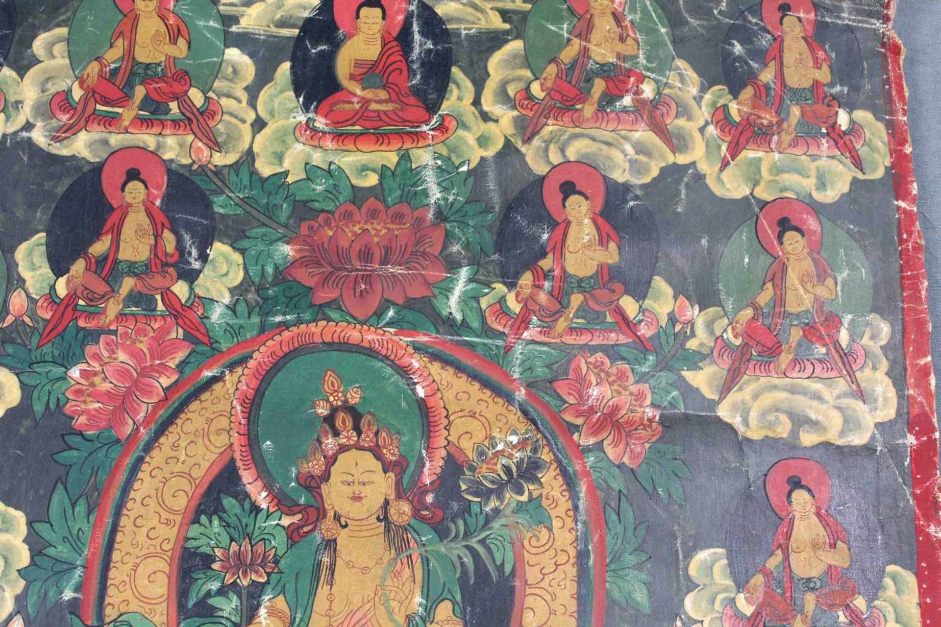 Thangka, China / Tibet alt. Darstellung einer Boddhisattva.60 cm x 44,5 cm. Gemälde.Thangka, China / - Image 5 of 7