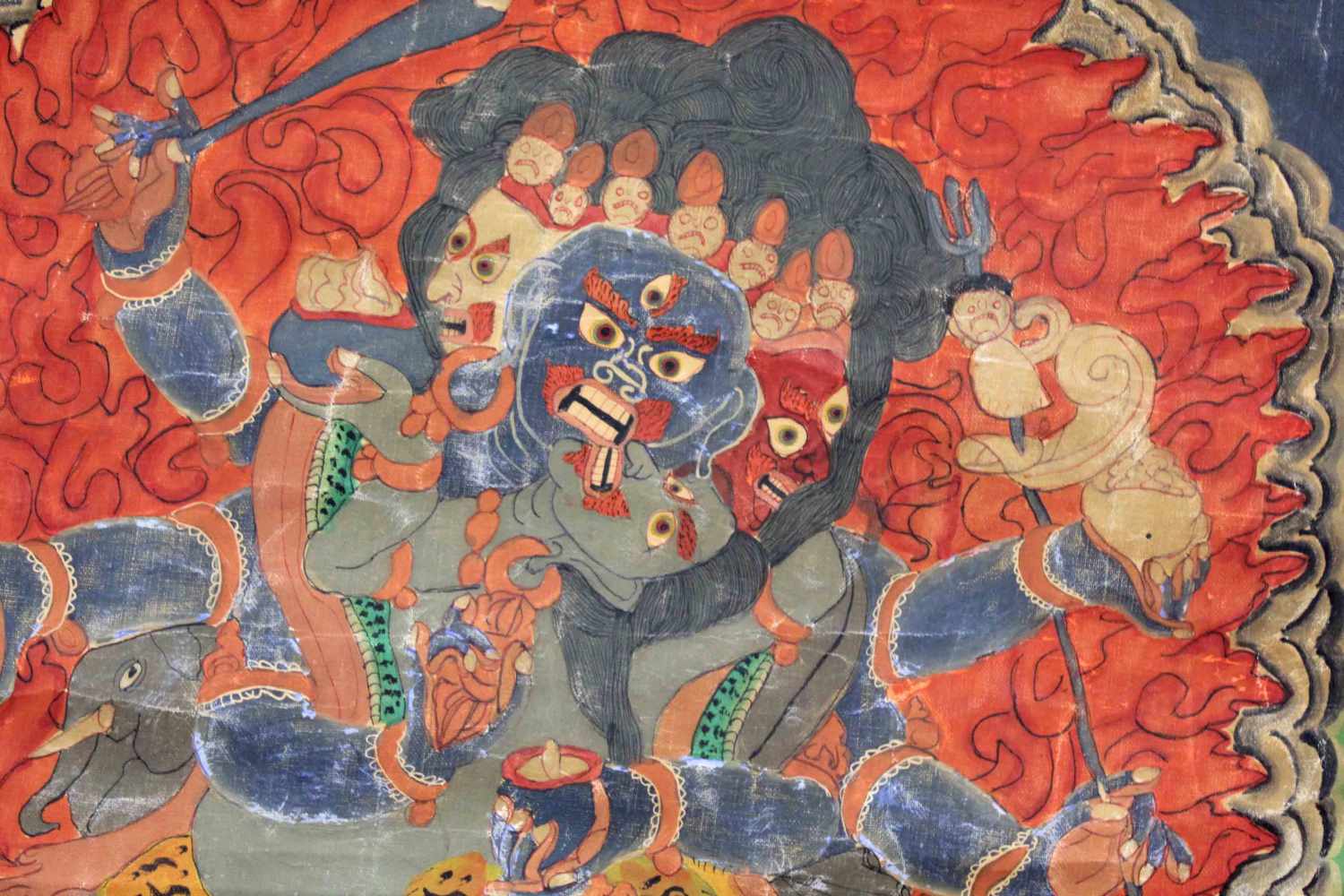 Caturbhuja - Mahakala ? Thangka, China / Tibet alt.74,5 cm x 70 cm. Gemälde.Caturbhuja - - Image 7 of 10