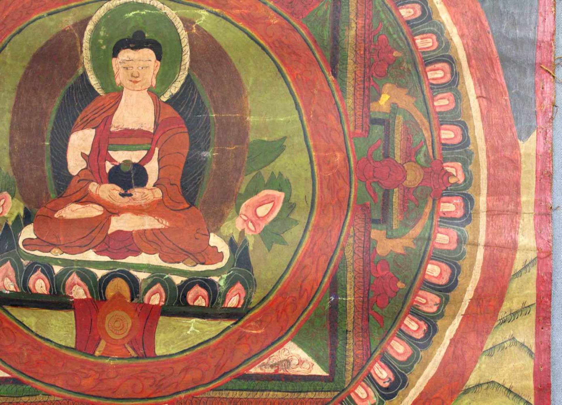 Buddha Mandala / Thangka, China / Tibet alt.53 cm x 40 cm. Gemälde. Mandala in reduzierter - Bild 5 aus 8