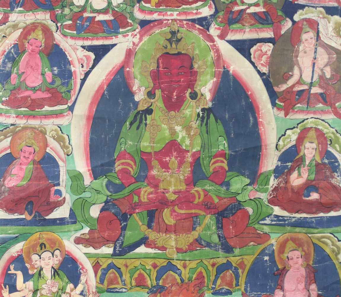 Amithaba? Buddha Thangka, China / Tibet alt.69,5 cm x 50 cm. Gemälde.Amithaba? Buddha Thangka, China - Image 3 of 9