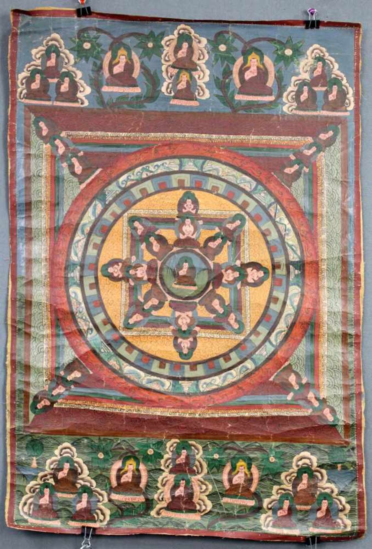 Meditations Mandala, China / Tibet alt. Buddha mit Gurus.71 cm x 48,5 cm. Gemälde. Zusätzlich zu den