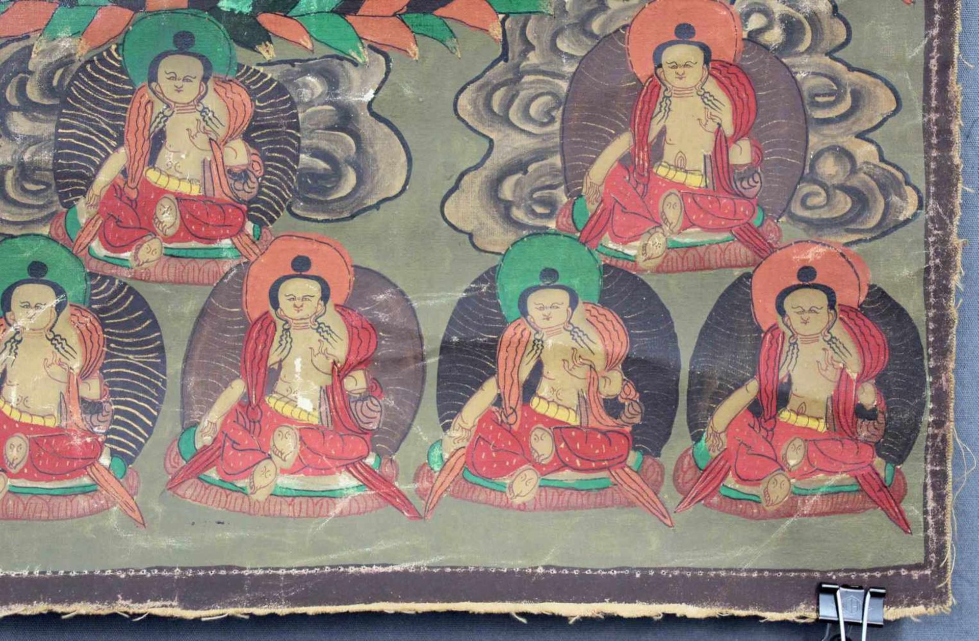 Thangka, Darstellung der Gattin von Amoghasiddhi Grüne Tara, China / Tibet alt.62 cm x 47 cm. - Bild 4 aus 9