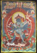 Wohl Darstellung des Kalachakra und Vishvamata. Thangka, China / Tibet alt.76 cm x 51 cm. Gemälde.