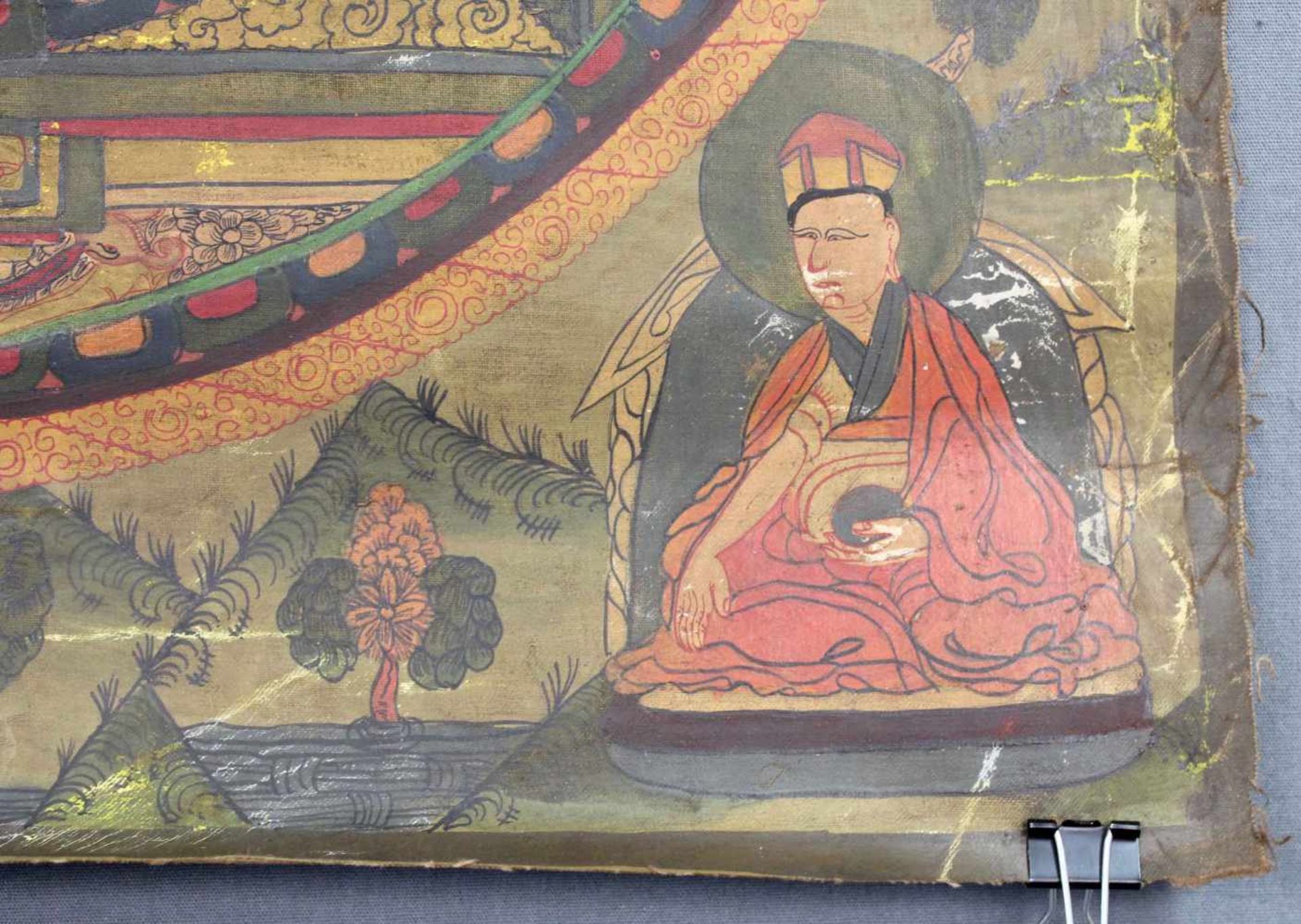 Buddha Mandala, China / Tibet alt.54,5 cm x 46 cm. Gemälde. Stilisierter äußerer Ring. - Image 5 of 11