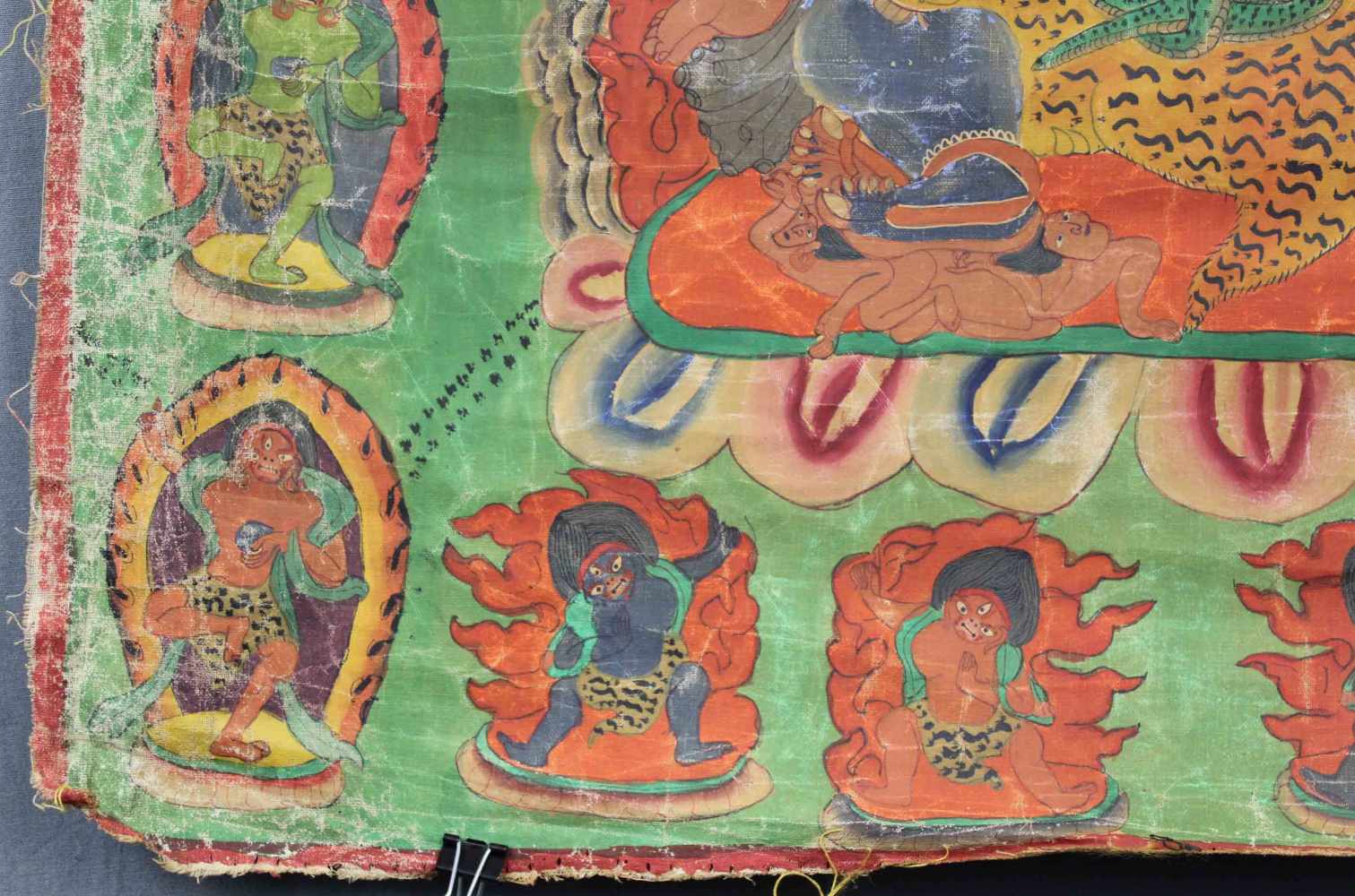 Caturbhuja - Mahakala ? Thangka, China / Tibet alt.74,5 cm x 70 cm. Gemälde.Caturbhuja - - Image 5 of 10