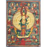 Thangka, China / Tibet alt. Darstellung der Avalokiteshvara.68,5 cm x 50,5 cm. Gemälde. Bodhitsattva