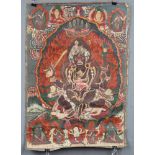 Caturbhuja - Mahakala ? Thangka, China / Tibet alt.63 cm x 44 cm. Gemälde.Caturbhuja - Mahakala ?