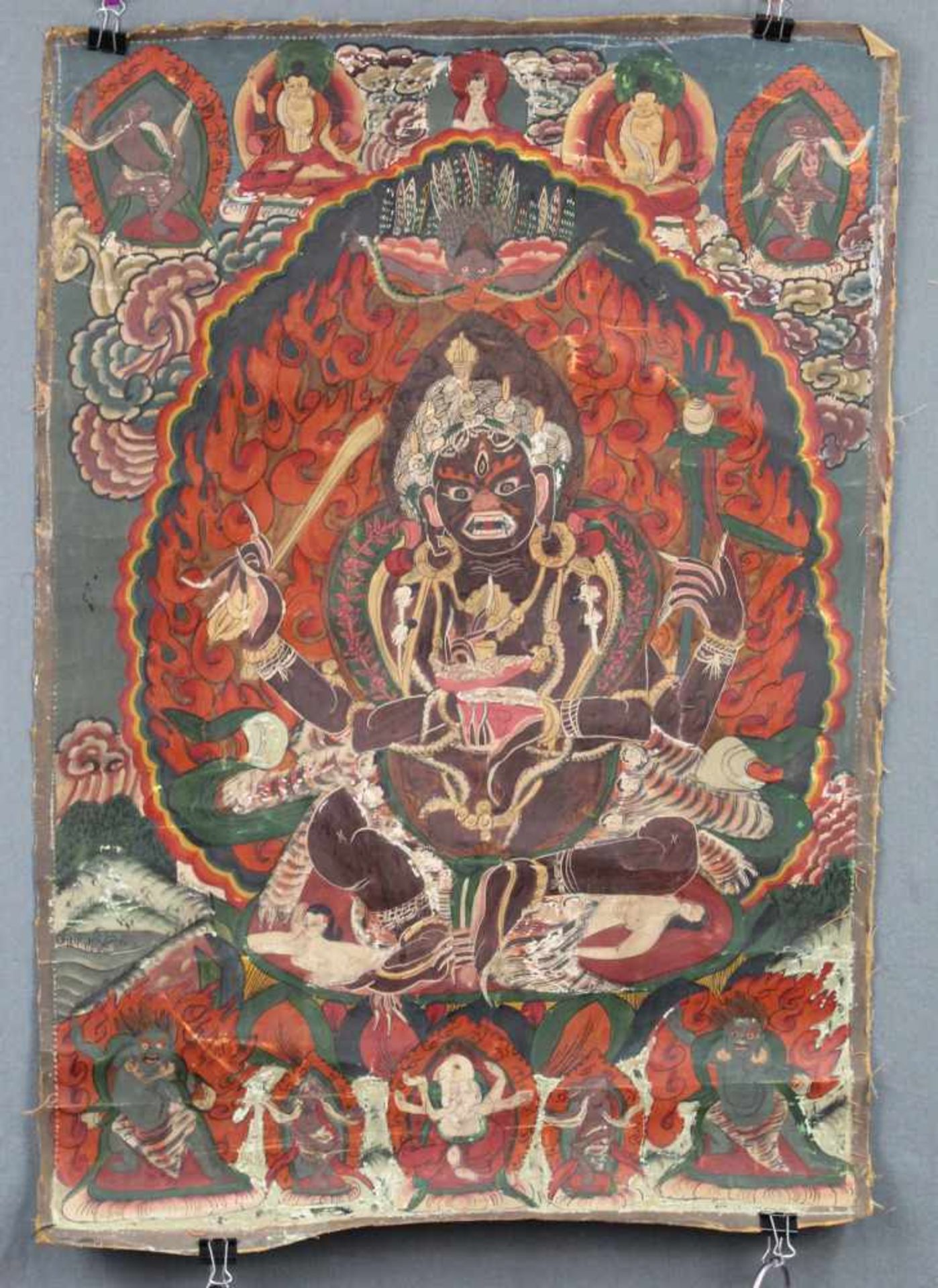 Caturbhuja - Mahakala ? Thangka, China / Tibet alt.63 cm x 44 cm. Gemälde.Caturbhuja - Mahakala ?