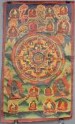 Adibuddha Mandala, China / Tibet alt.67 cm x 40 cm. Gemälde. Ein Lebensrad Mandala vor einer