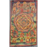 Adibuddha Mandala, China / Tibet alt.67 cm x 40 cm. Gemälde. Ein Lebensrad Mandala vor einer