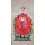 Ahnenbild einer Beamtenfrau. China.111 cm x 57 cm. Aquarell / Guache auf Papier, gemalt.Ancestral