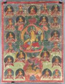 Gelbe Tara ? Thangka, China / Tibet alt.60 cm x 46 cm. Gemälde.Yellow Tara ? Thangka, China /