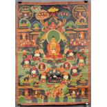 Buddha Thangka, wohl Darstellung des Ratnasambhava, China / Tibet, alt.67 cm x 48 cm. Gemälde.Buddha