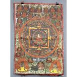 Buddha Mandala, China / Tibet alt.65,5 x 44 cm. Gemälde. Verschiedene Gottheiten im Äther.Mandala,