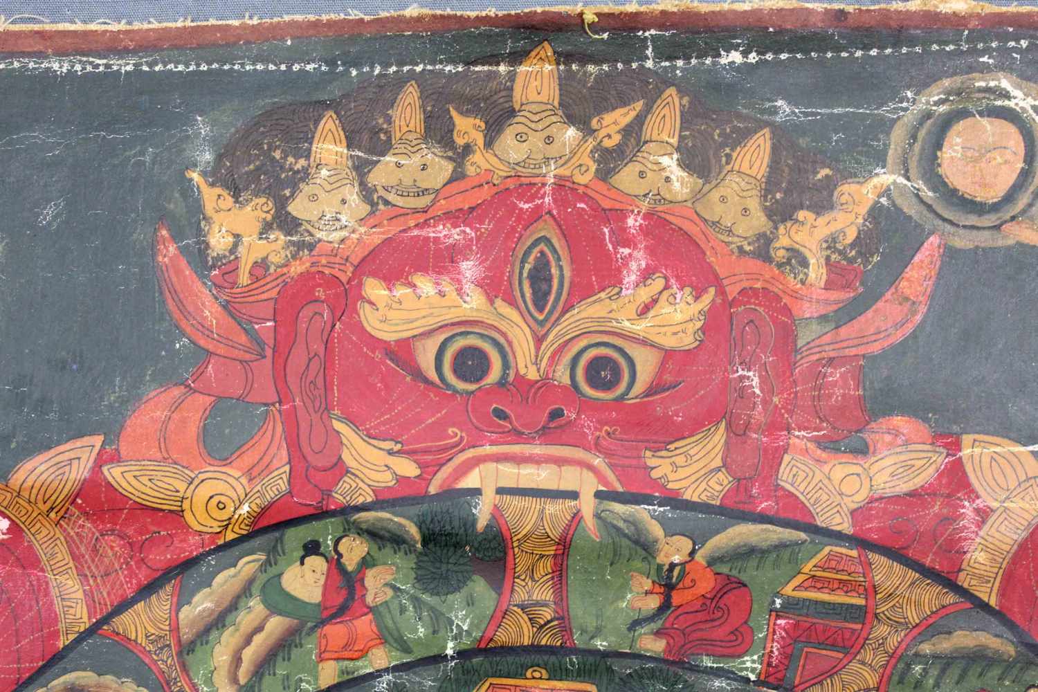 Bhavacakra Mandala, China / Tibet alt.62 cm x 45,5 cm. Gemälde. Lebensrad Mandala mit 6 Buddhas. - Image 11 of 11
