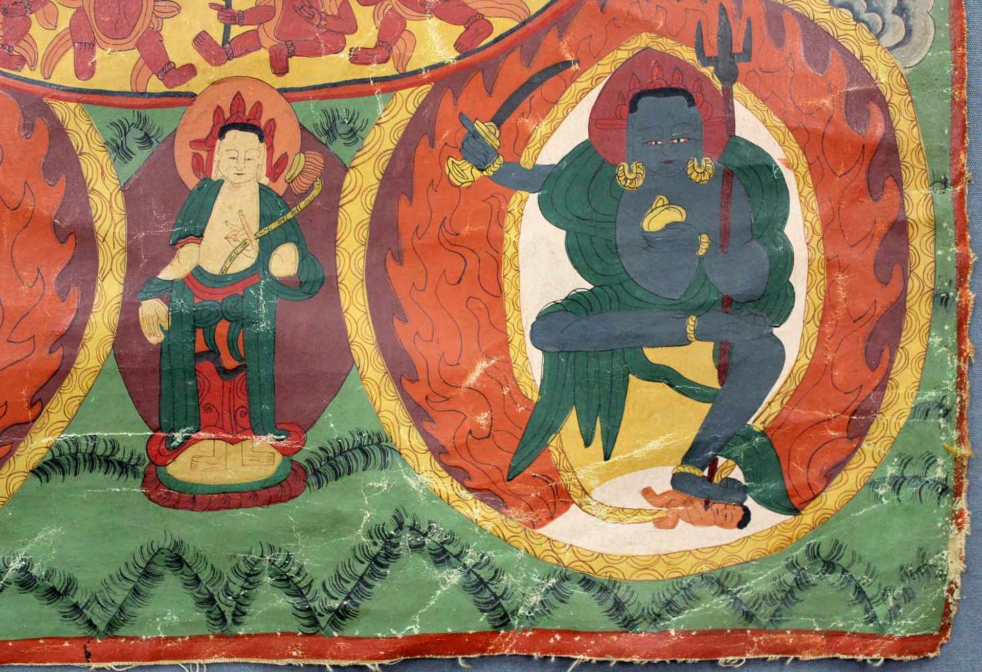 Yama / Ma - ning nag- po? Mandala / Thangka, China / Tibet alt.65 cm x 47,5 cm. Gemälde. Mittlere - Image 3 of 9