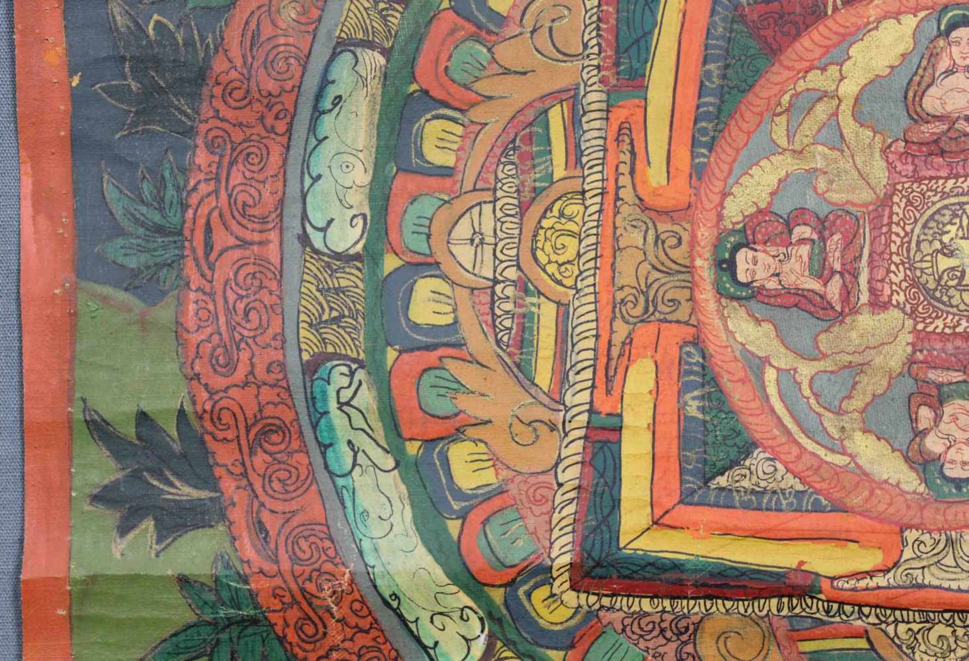 Mandala, China / Tibet alt.44 cm x 35 cm. Gemälde. Mit geschlossenem Dachabschluss. Wohl Lahsa - Bild 3 aus 8